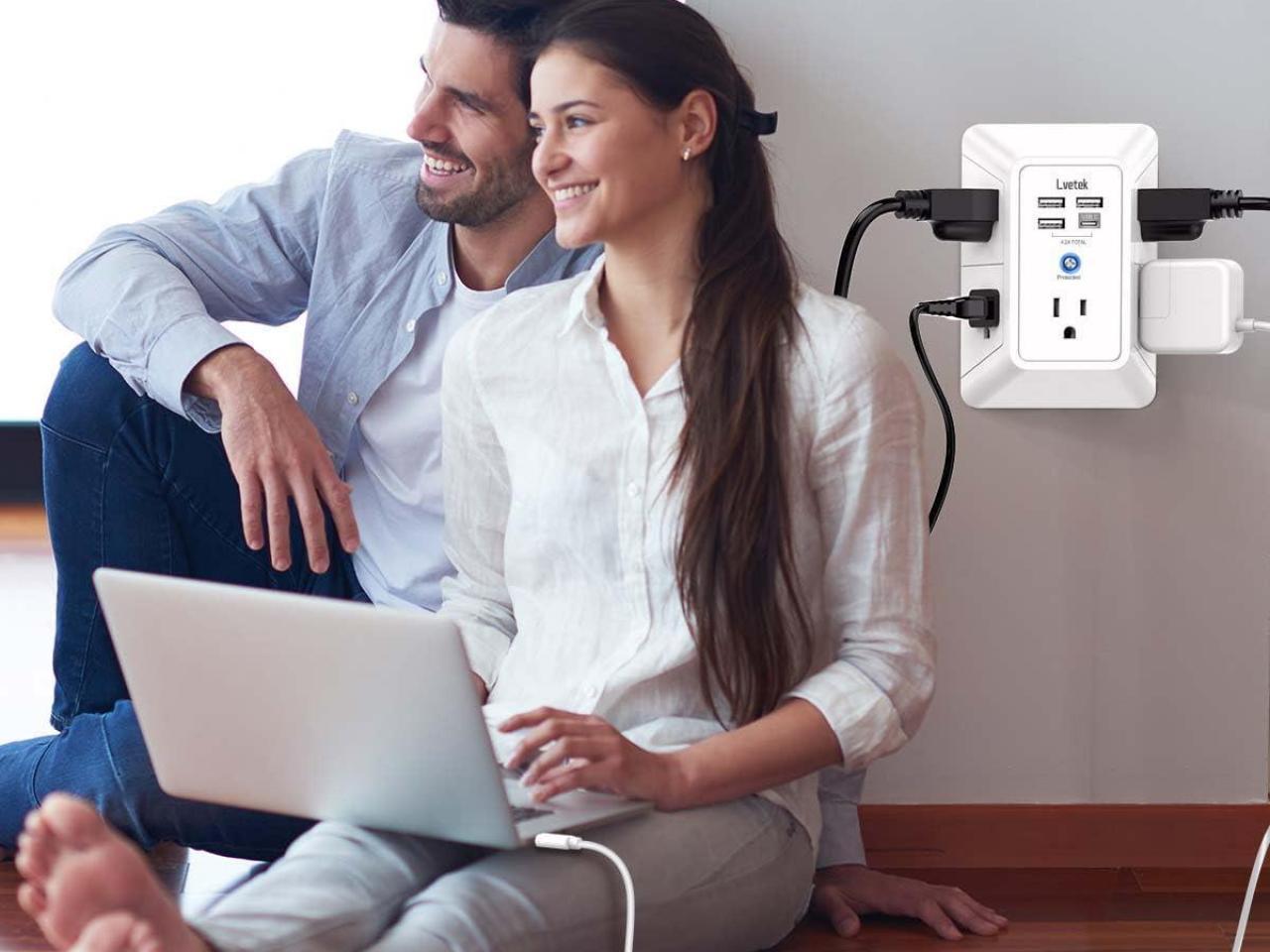 5-Outlet Surge Protector Wall Charger w...