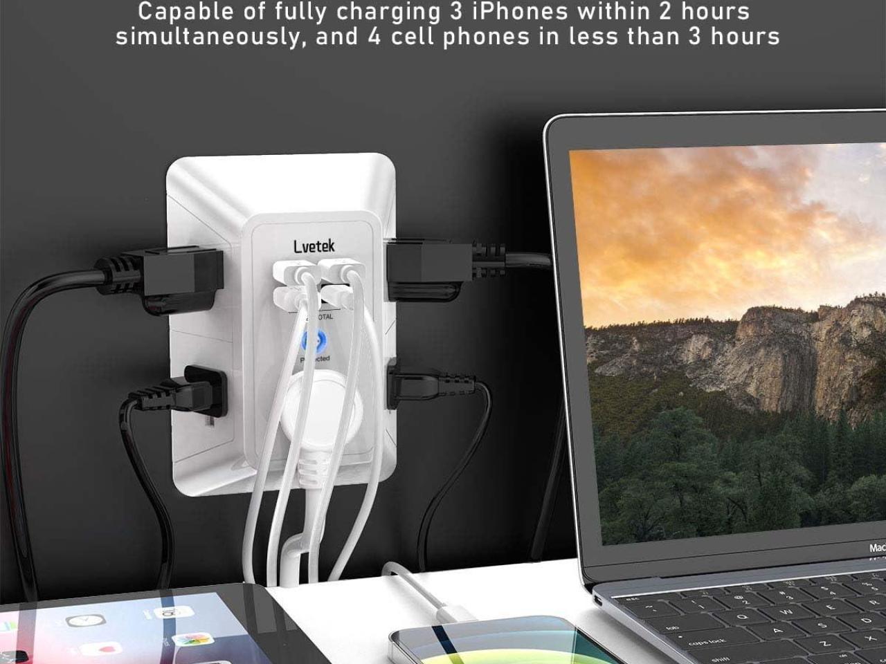 5-Outlet Surge Protector Wall Charger w...